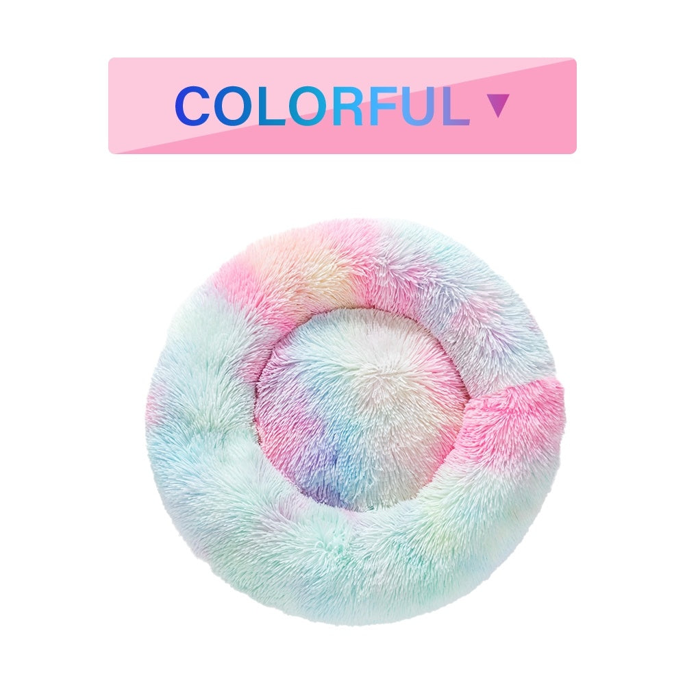 Fluffy Donut Dog Bed Warm Soft Long Plush Pet Cushion.