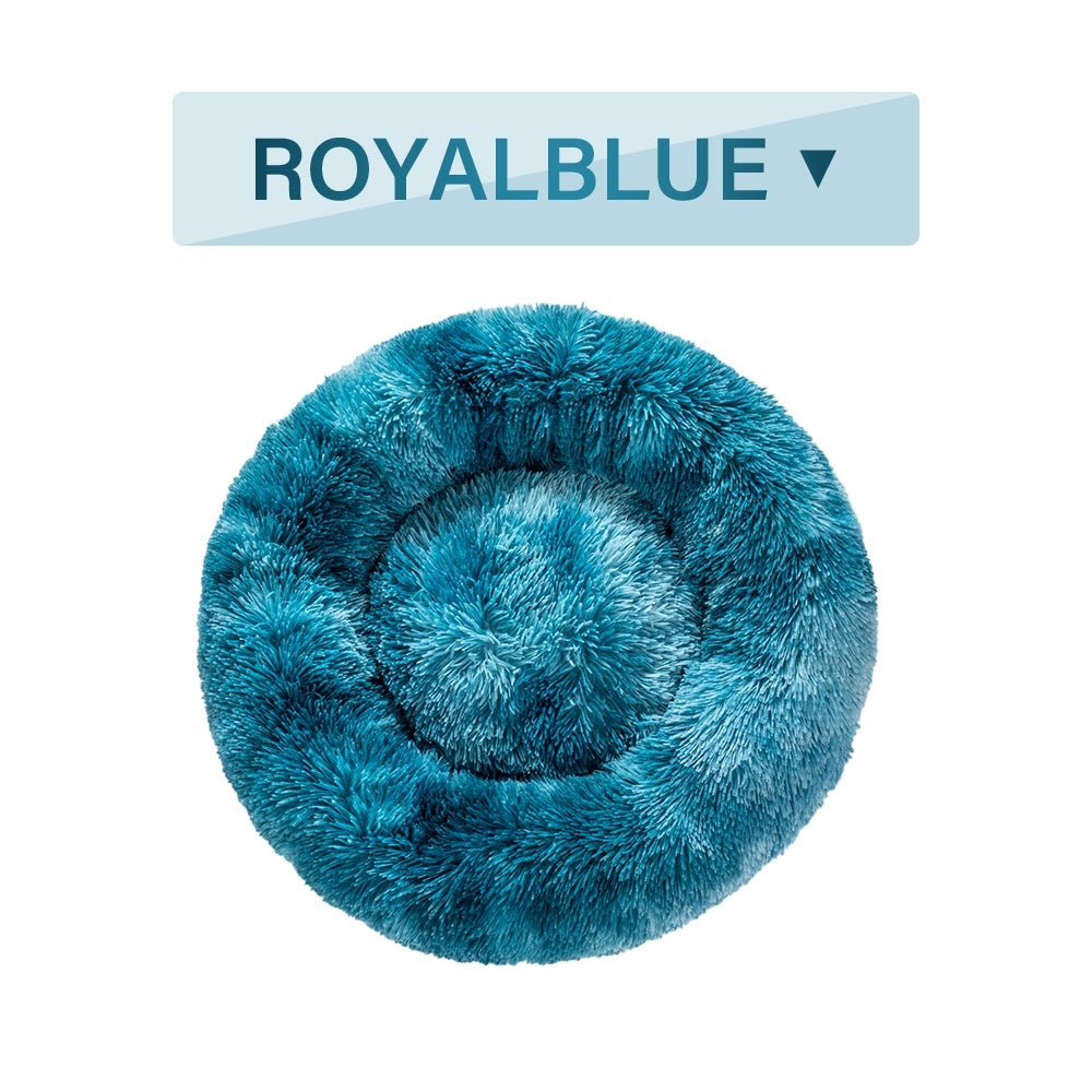 Fluffy Donut Dog Bed Warm Soft Long Plush Pet Cushion.