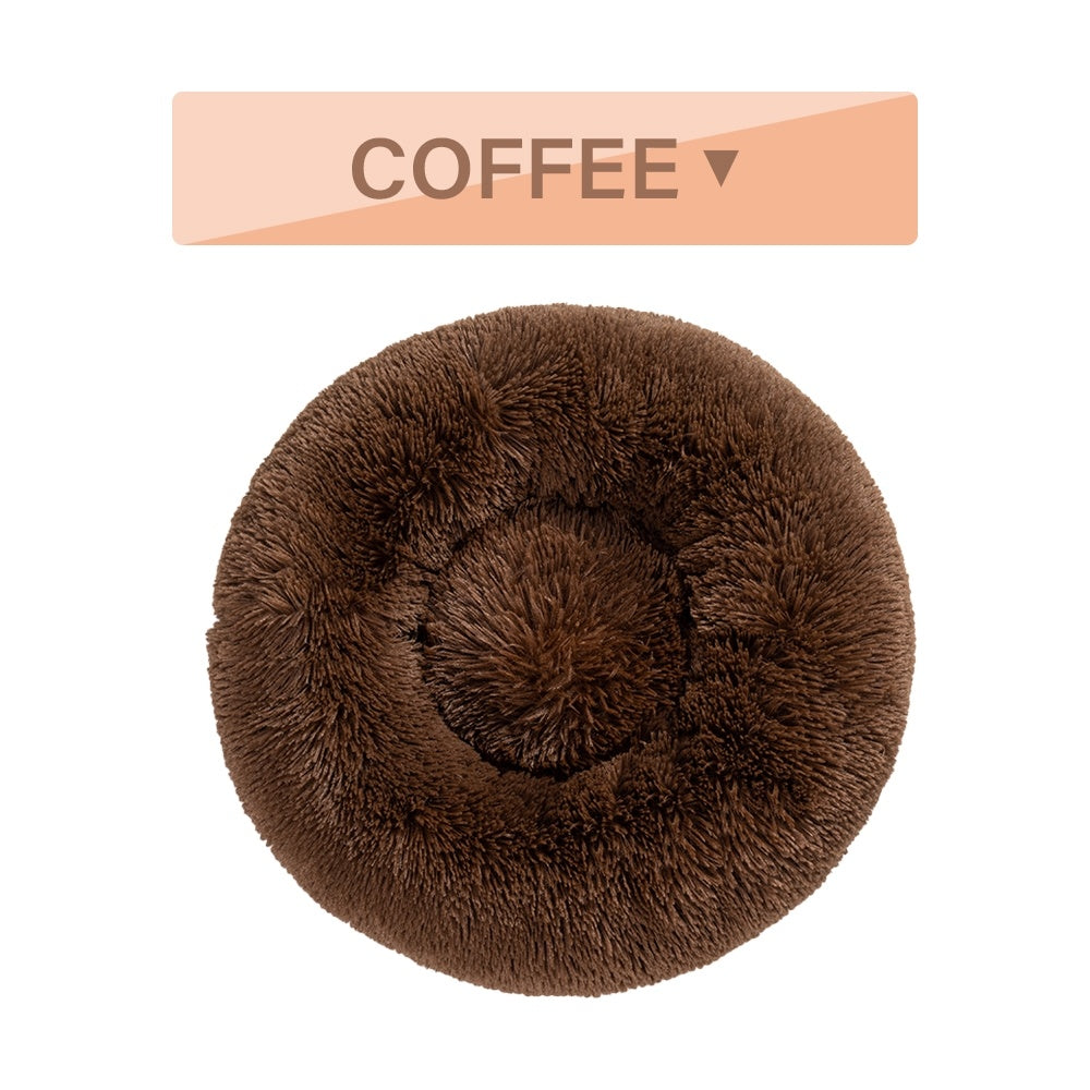 Fluffy Donut Dog Bed  Warm Soft Long Plush Pet Cushion.
